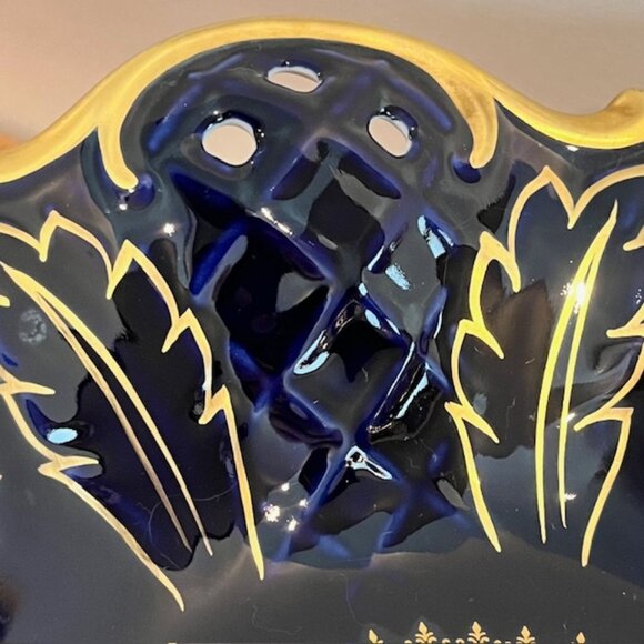 Reichenbach Echt Kobalt Blue 11" Cabbage Rose Footed Serving Bowl - Picture 5 of 7